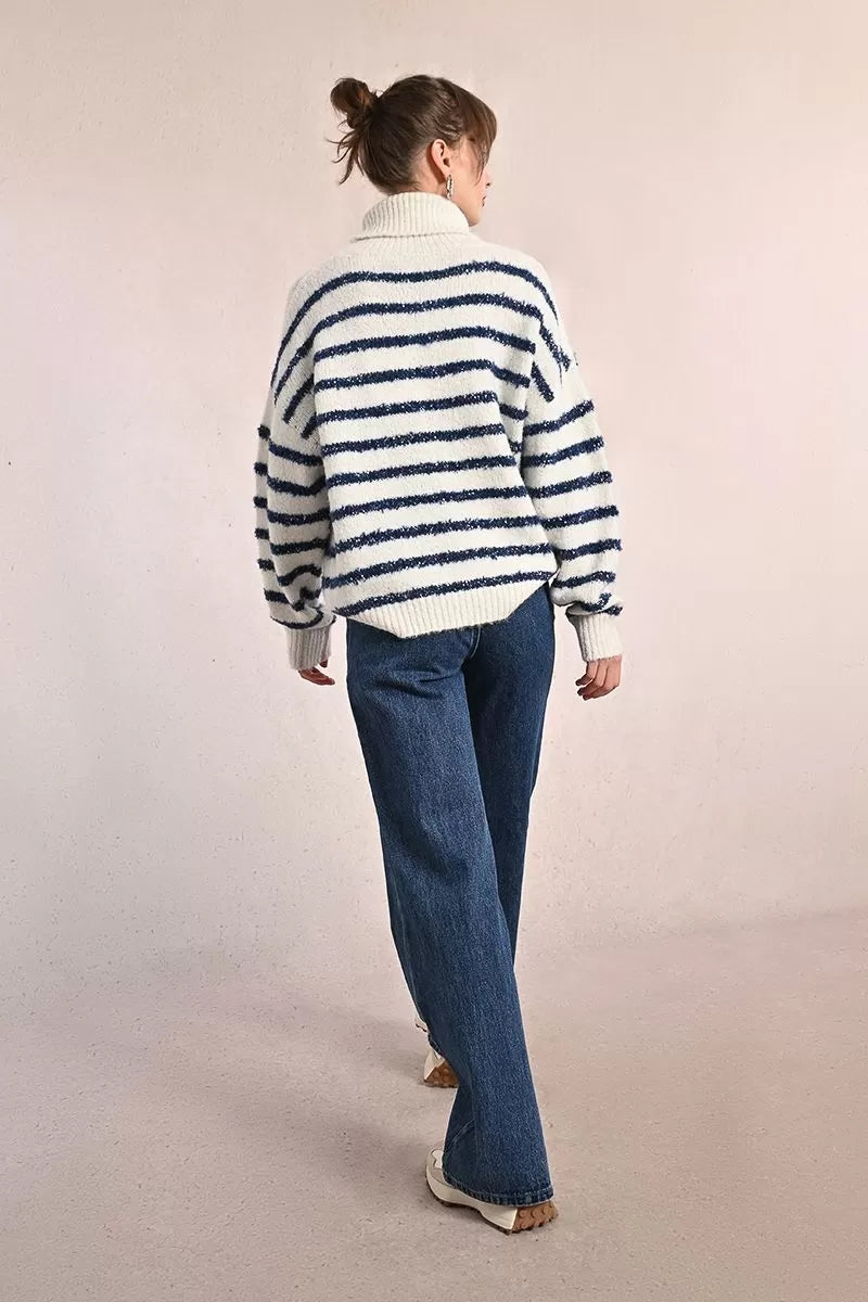 Molly Bracken Wide Leg Denim Blue Jeans With Top Stitching