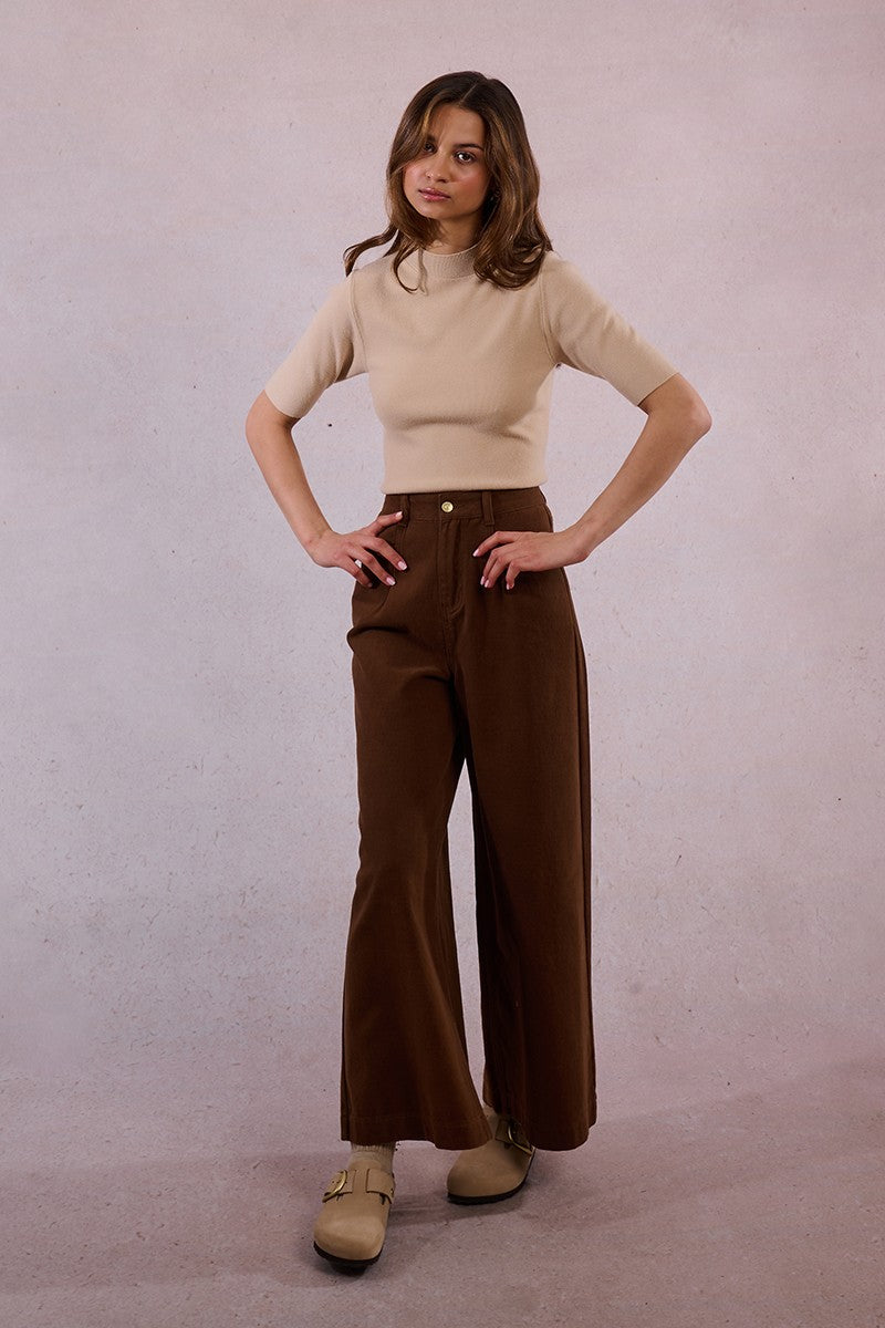 Molly Bracken Wide Pleated Chocolate Jeans