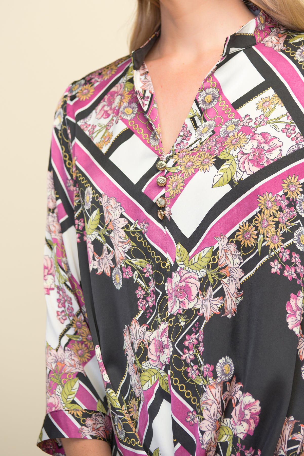 Joseph Ribkoff Front-Tuck, Baroque Print Shirt
