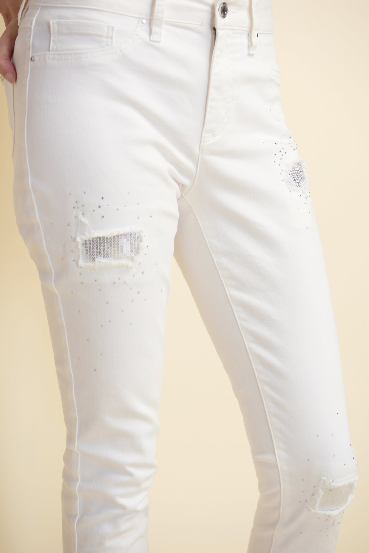 Joseph Ribkoff White, Sequin Patch Jeans