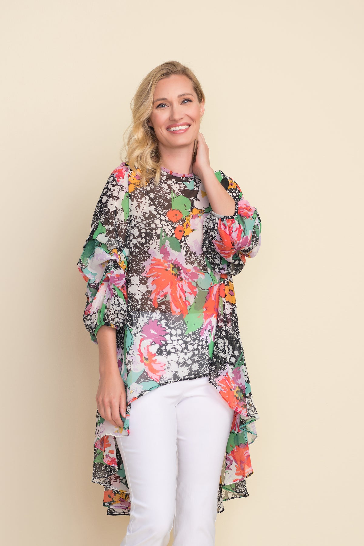 Joseph Ribkoff Chiffon Ballooned Sleeve Top