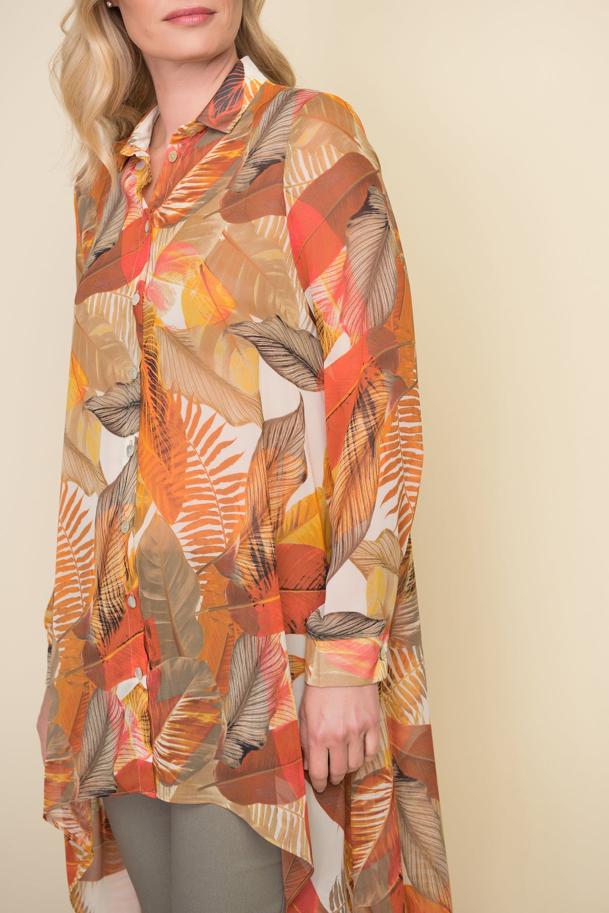 Joseph Ribkoff Sunset Tone Leaf Blouse