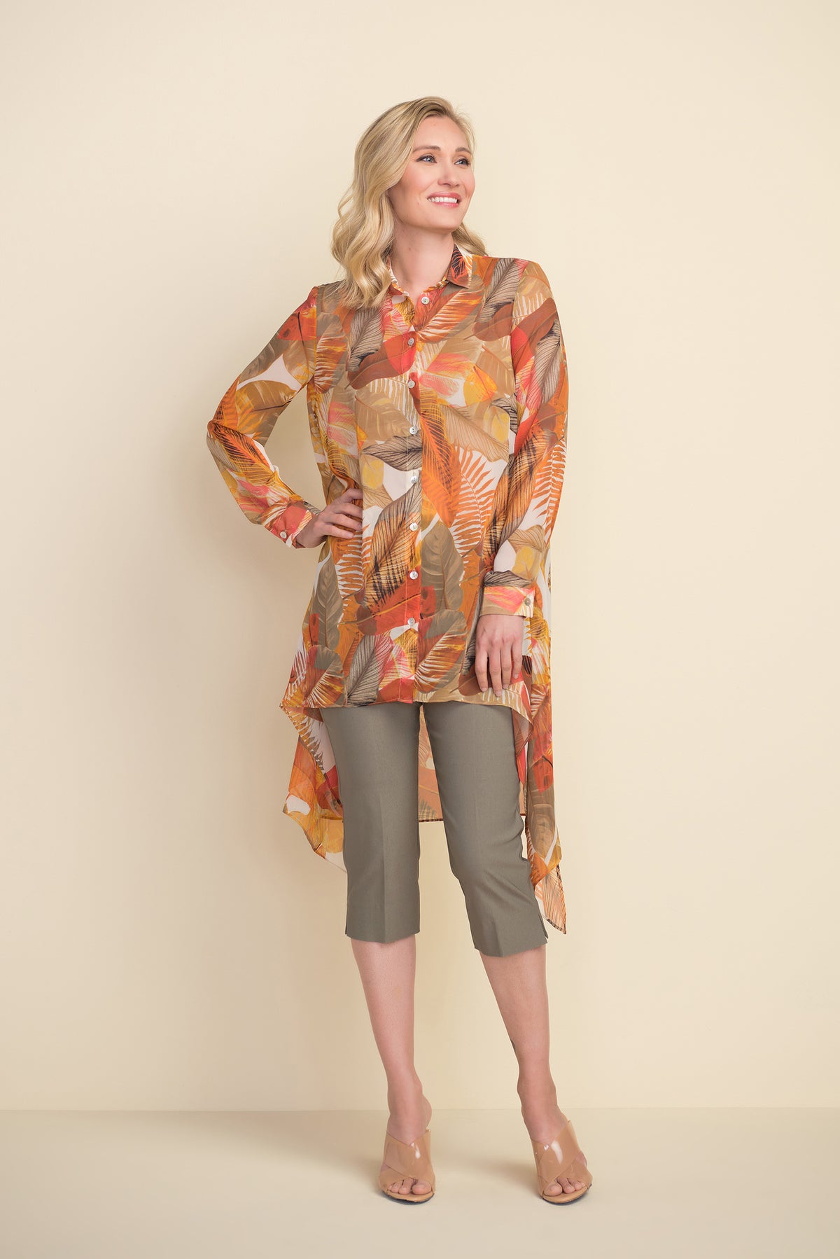 Joseph Ribkoff Sunset Tone Leaf Blouse