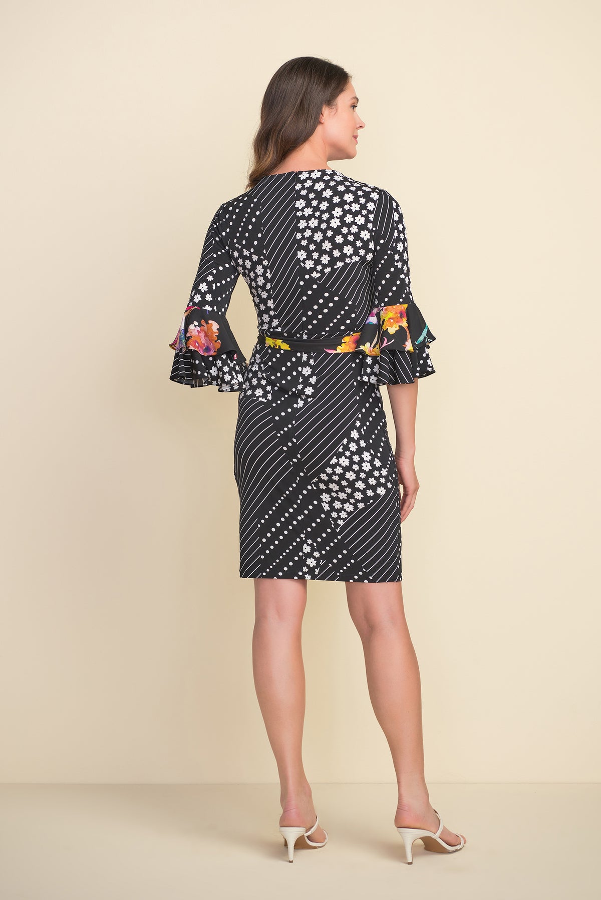 Joseph Ribkoff Flower Ruffle Stripe Dress