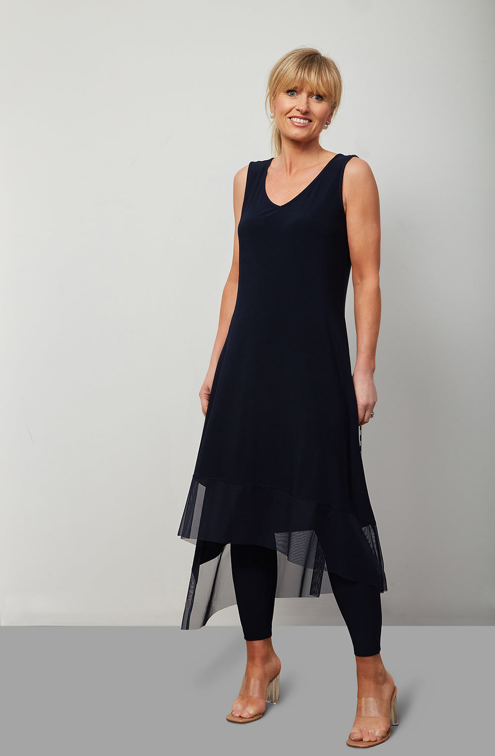 Joseph Ribkoff Mesh Asymmetric Cut Dress