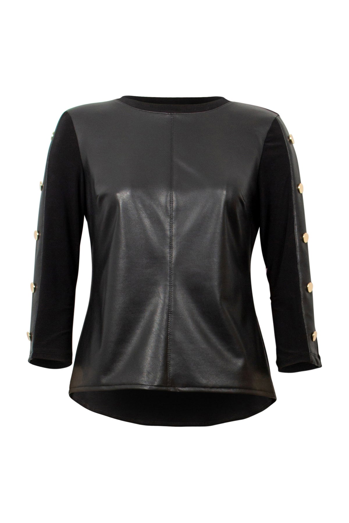Joseph Ribkoff Faux Leather Button Sleeve Top