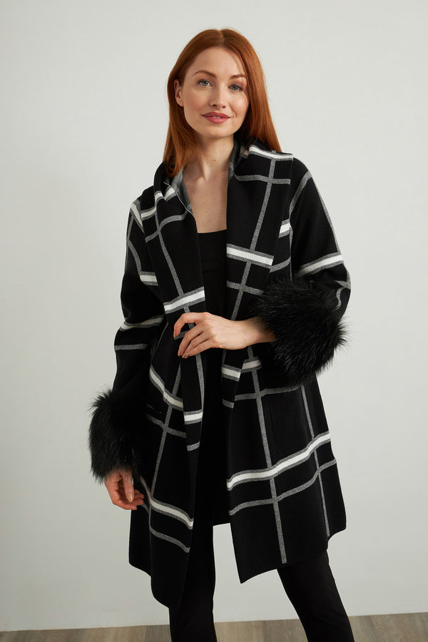 Joseph Ribkoff Faux Fur Cuff Coat Style Cardigan