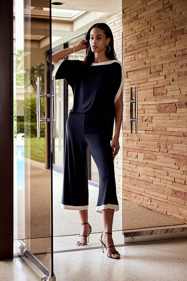 Joseph Ribkoff Contrast Trim Jumpsuit - Black/Stone