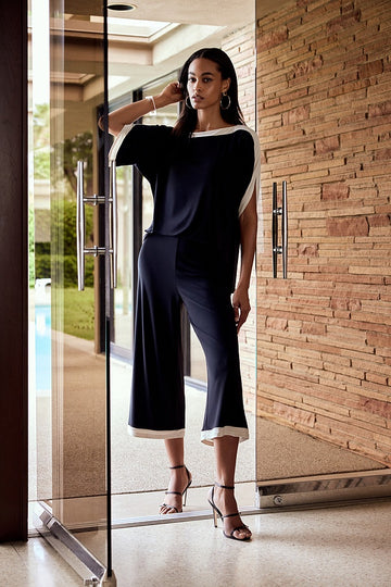 Joseph Ribkoff Contrast Trim Jumpsuit - Black/Stone