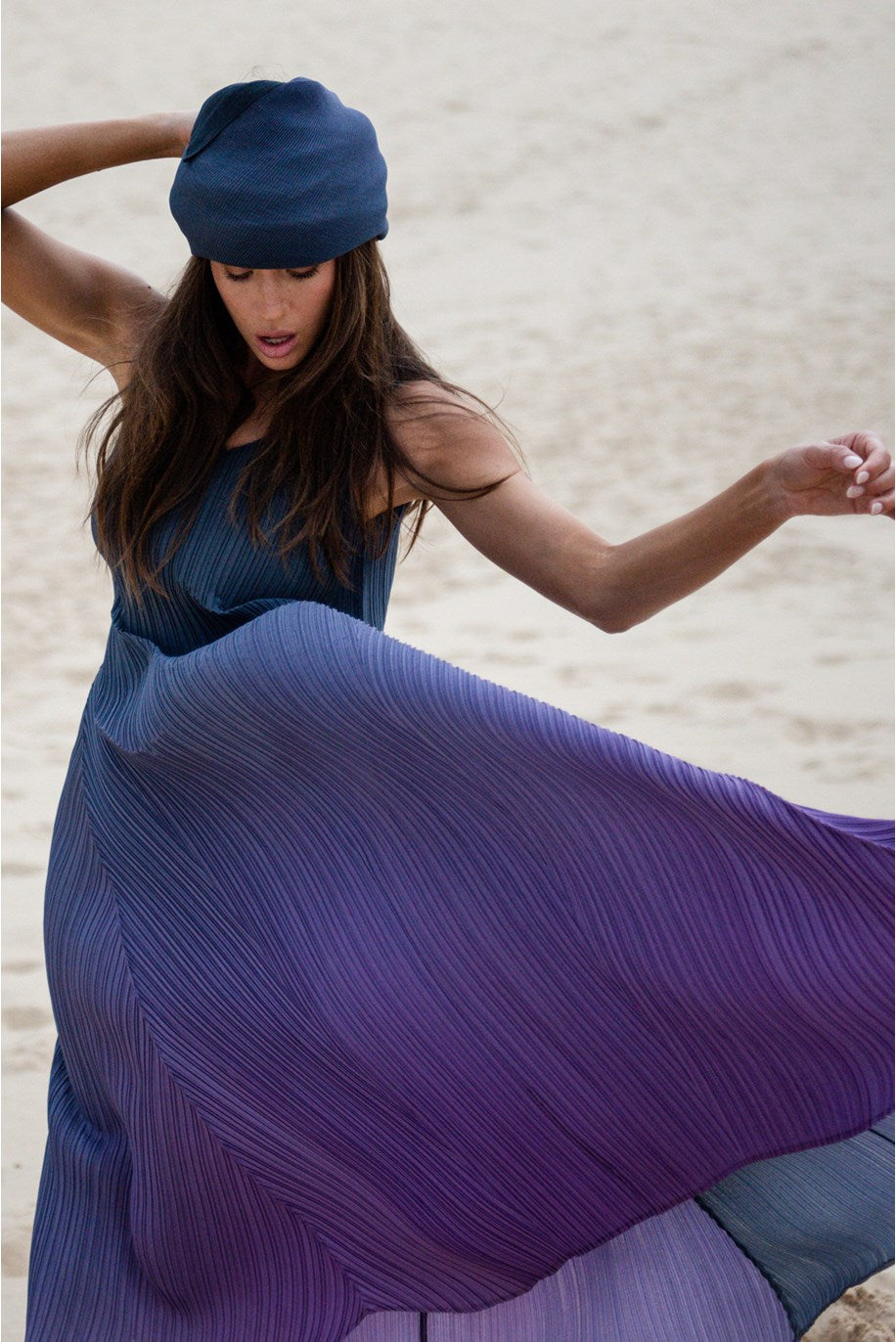 Alquema Blueberry To Lavender Long Estrella Dress &amp; Collare Coat