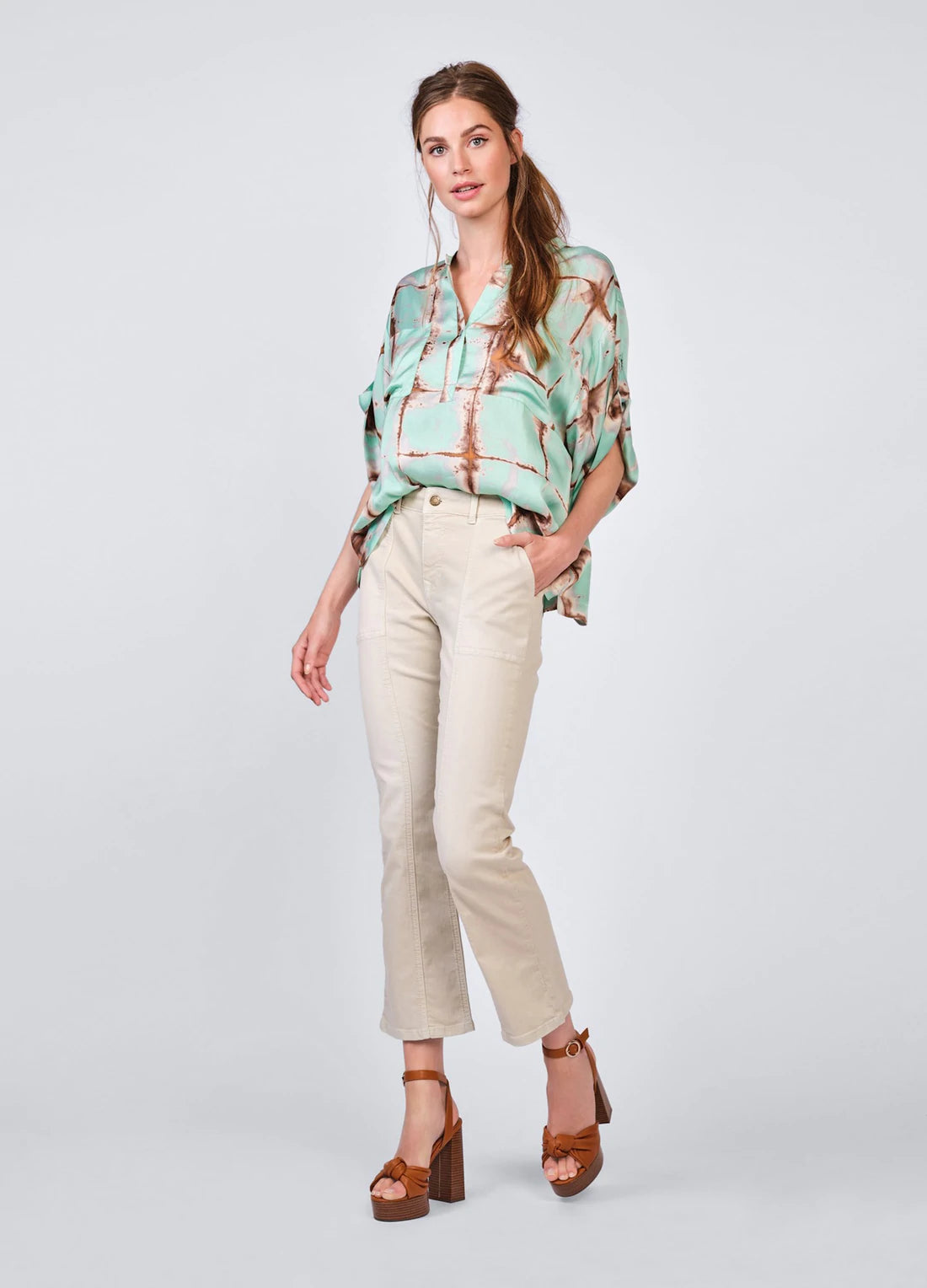 Summum Tie Dye Top With Checked Print