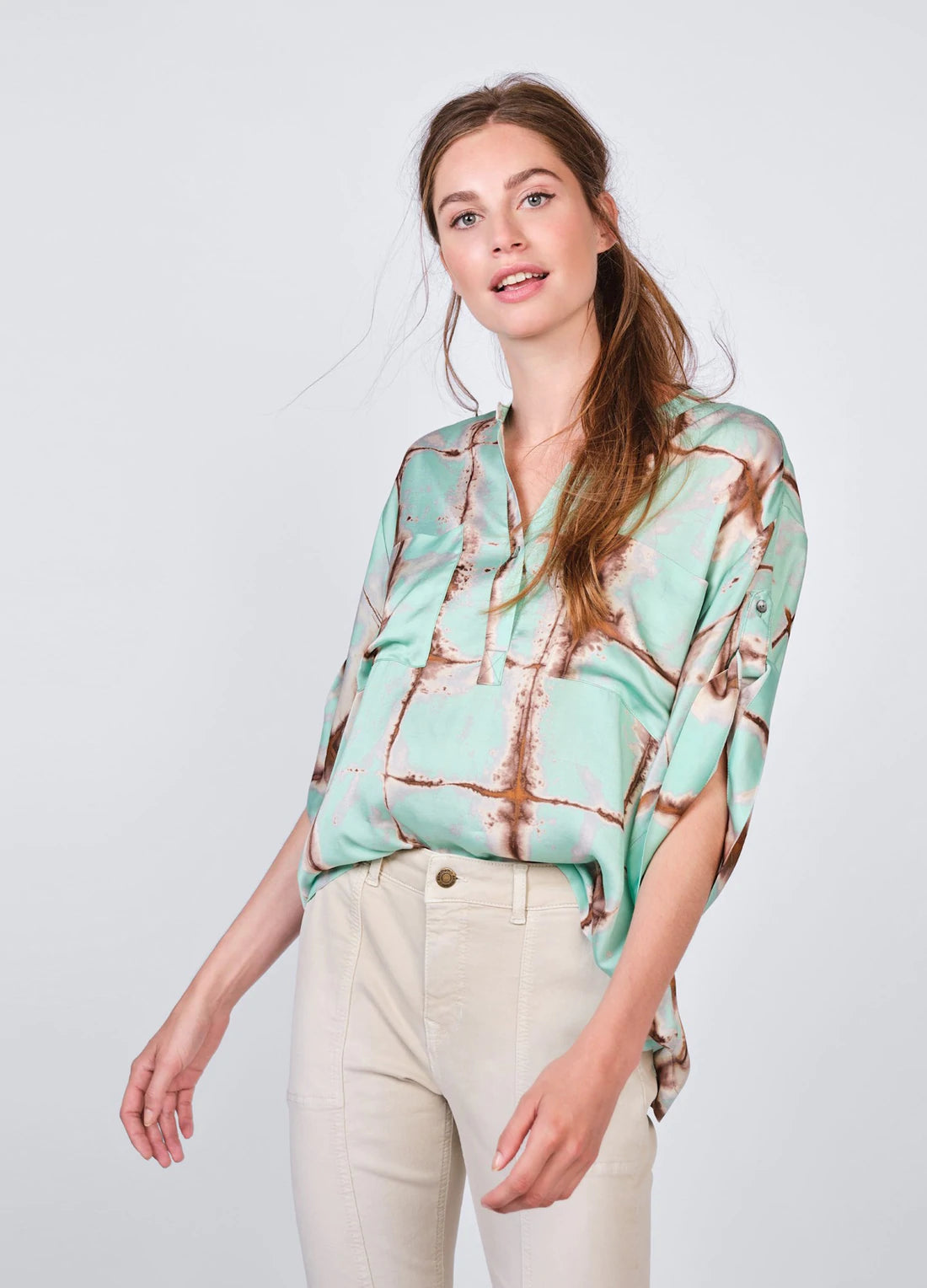 Summum Tie Dye Top With Checked Print