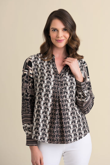 Joseph Ribkoff V-Neck, Pleat Detail Blouse