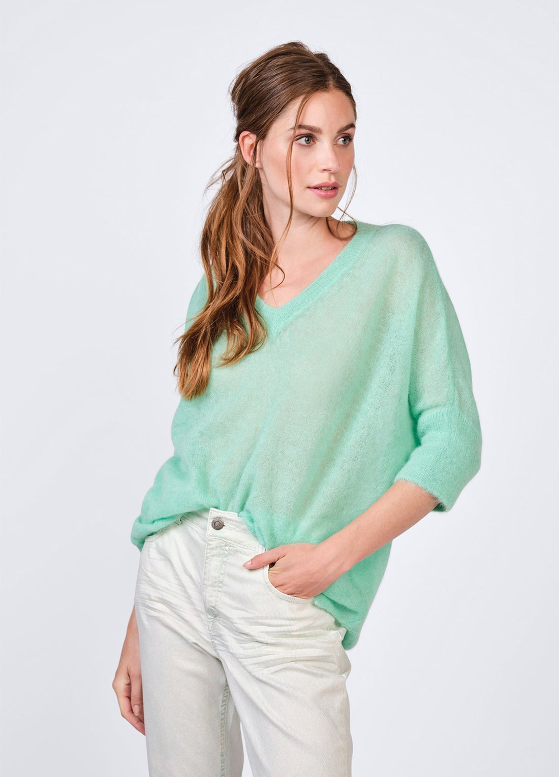 Summum Turquoise Oversized Aplaca Wool Blend Knt