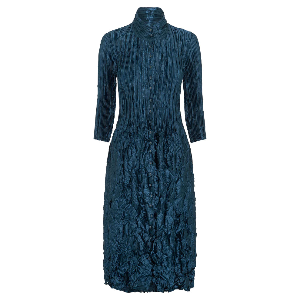Alquema Steel Blue Meatallic Nehru Coat Dress
