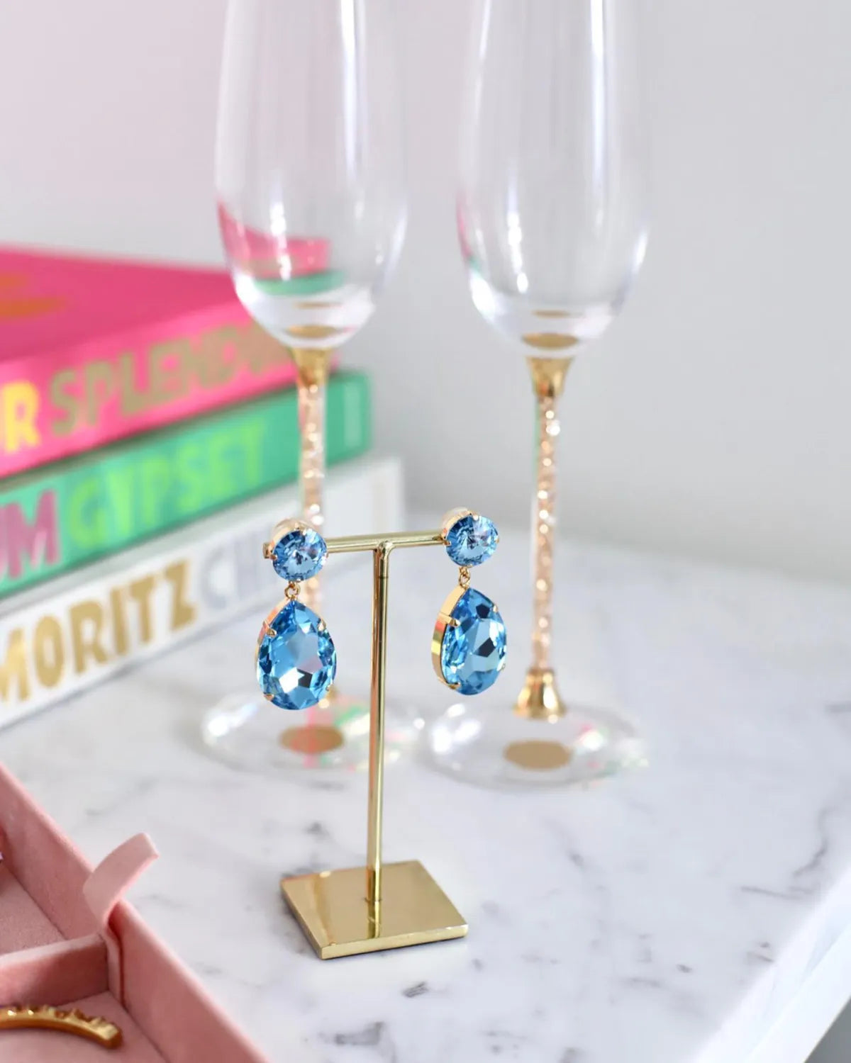 Caroline Svedbom Perfect Drop Gold Light Saphire Earrings