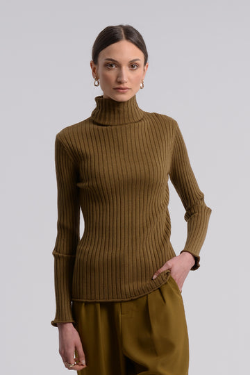 Molly Bracken Khaki Turtle Neck Jumper