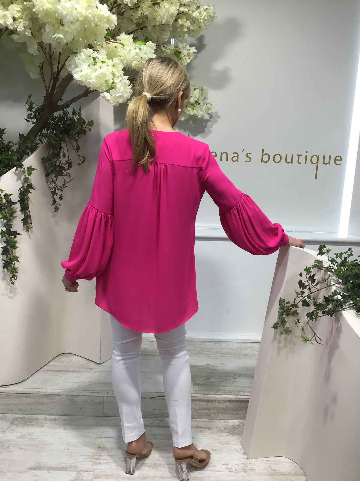 Joseph Ribkoff Overlap Hem, Balloon Sleeve Blouse