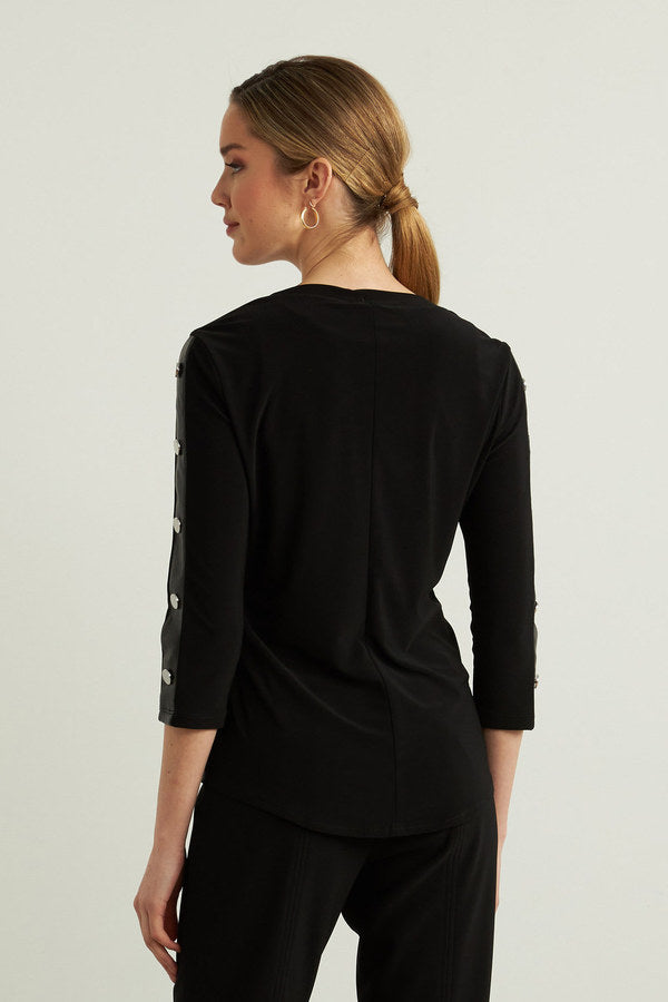 Joseph Ribkoff Faux Leather Button Sleeve Top