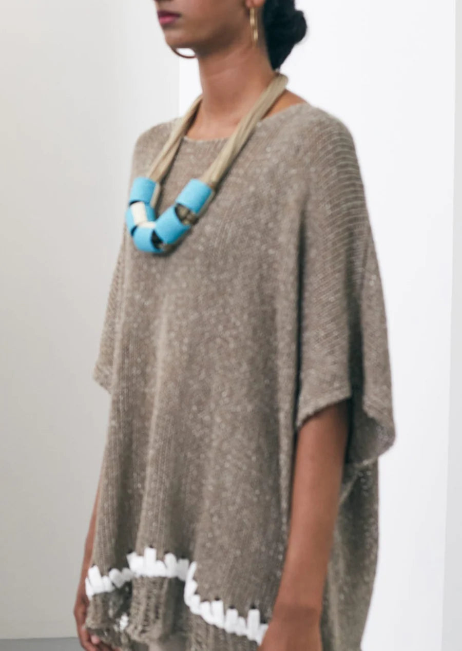 Naya Taupe/Golden Knit With Stitch Trim