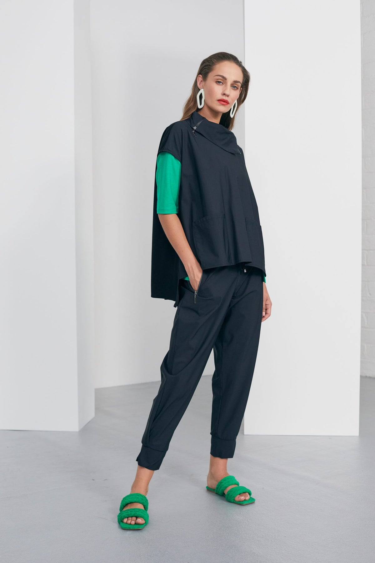 Naya Steel Grey Polo Neck With Contrast Panels