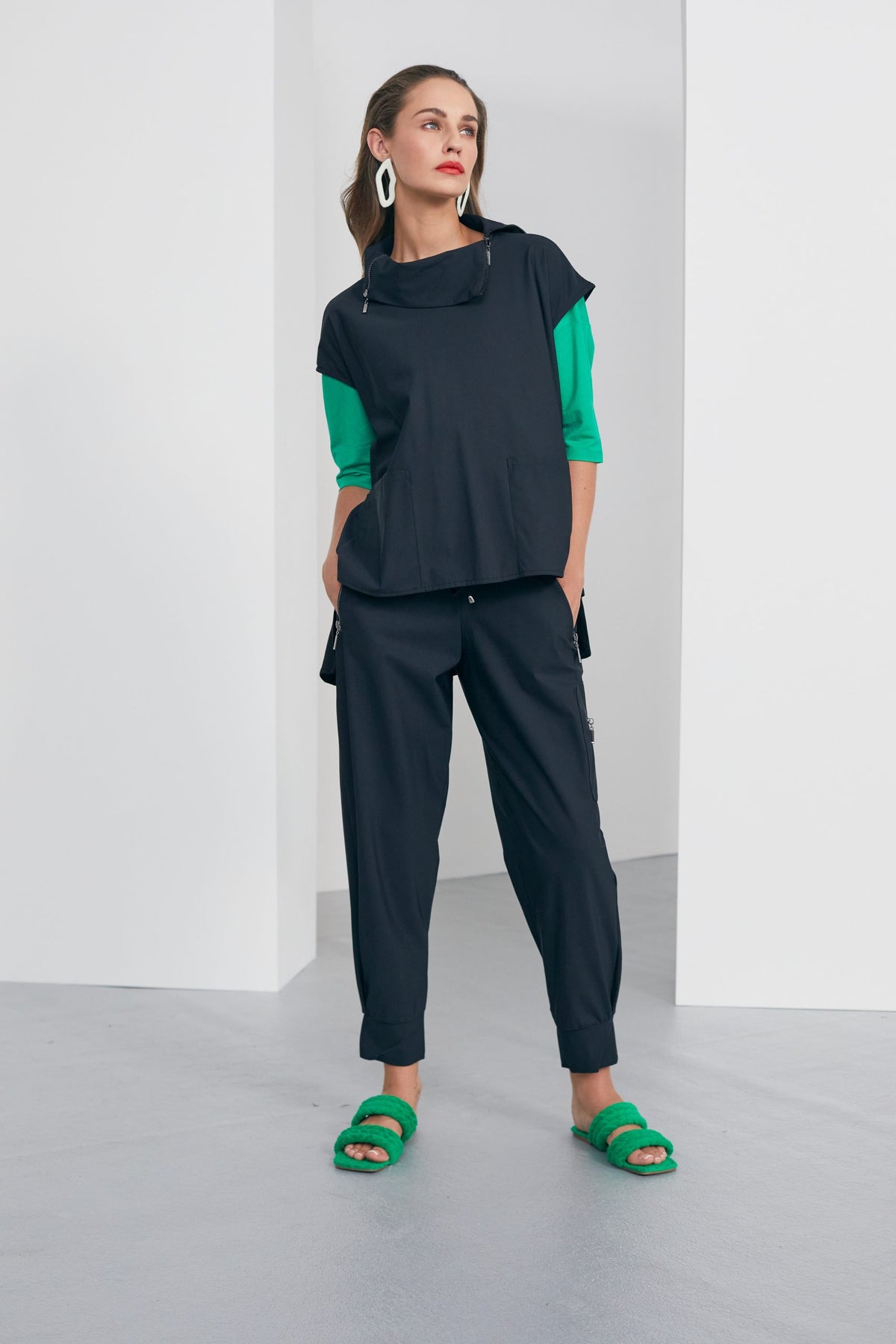 Naya Steel Grey Polo Neck With Contrast Panels