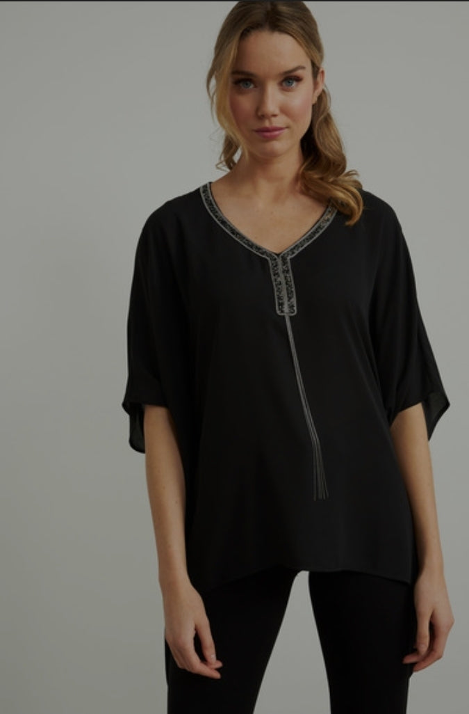 Joseph Ribkoff Airy, Jewel Encrusted V-Neck Top